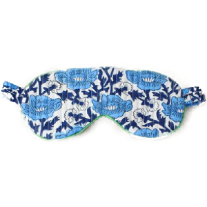 Blue Block Print Floral Sleep Eye Mask & Bag