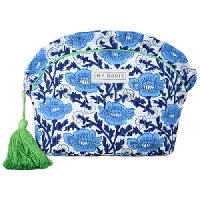 My Doris - Mini Blue Frill Block Print Make Up Bag